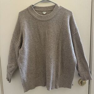 aerie Taupe Waffle Knit Crewneck Sweater